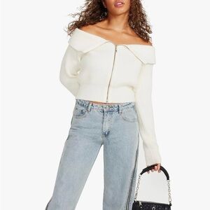 Steve Madden Cream Off-Shoulder Syd Sweater Cardigan